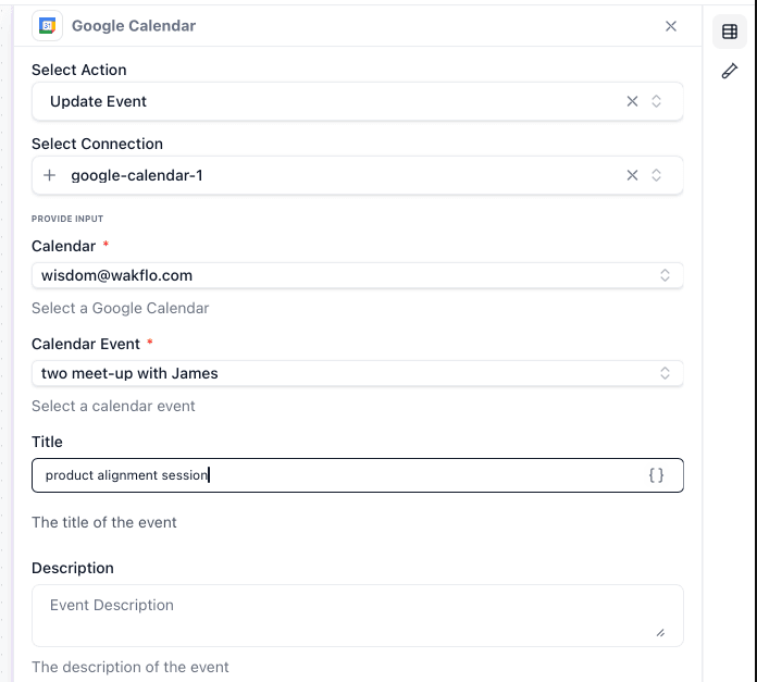 Configure event update details