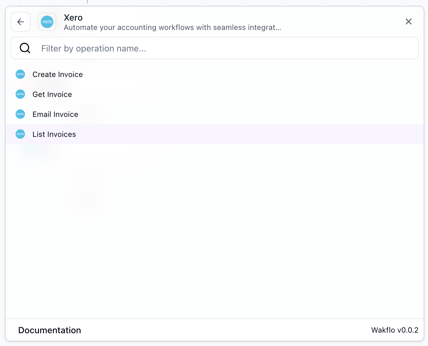 Select List Invoices action