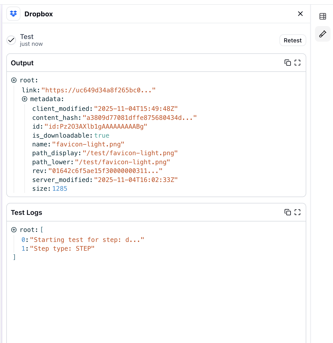 Get file link result