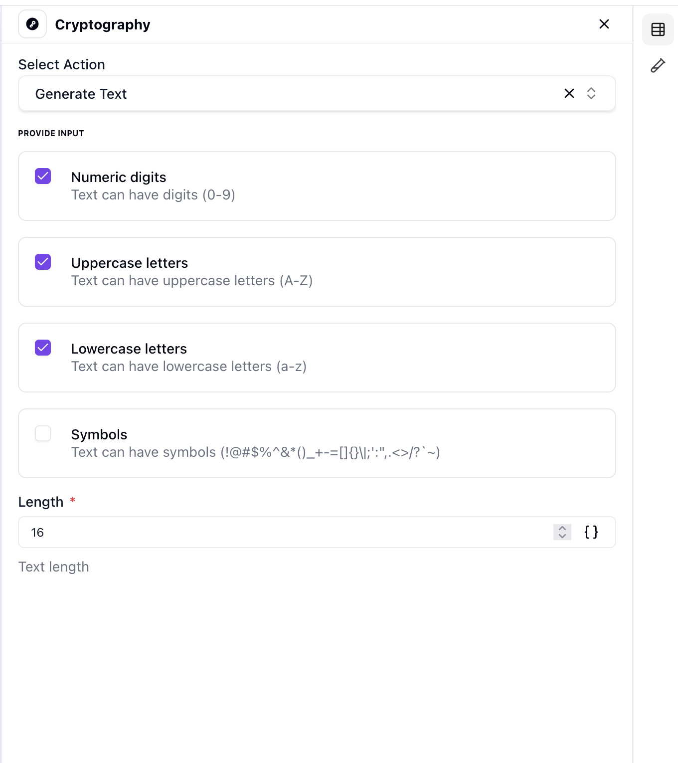 Configure cryptography parameters