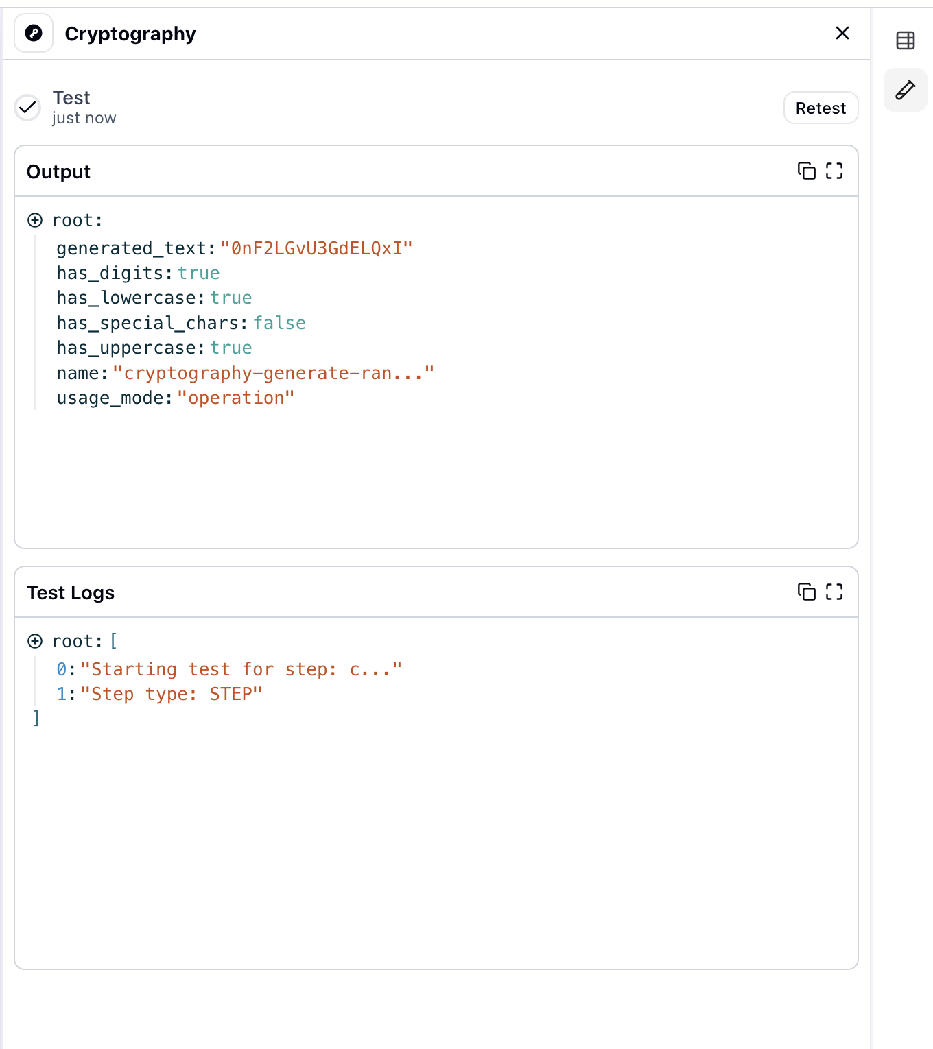 Test cryptography operation